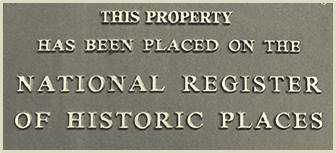 Historic designation plaque: "This property has been placed on the National Register of Historic Places"